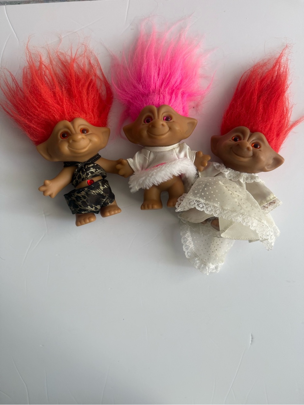 Troll Ace Novelty Treasure Dolls Lot Of 3 Pink And Orange Gem Belly 3" 4"